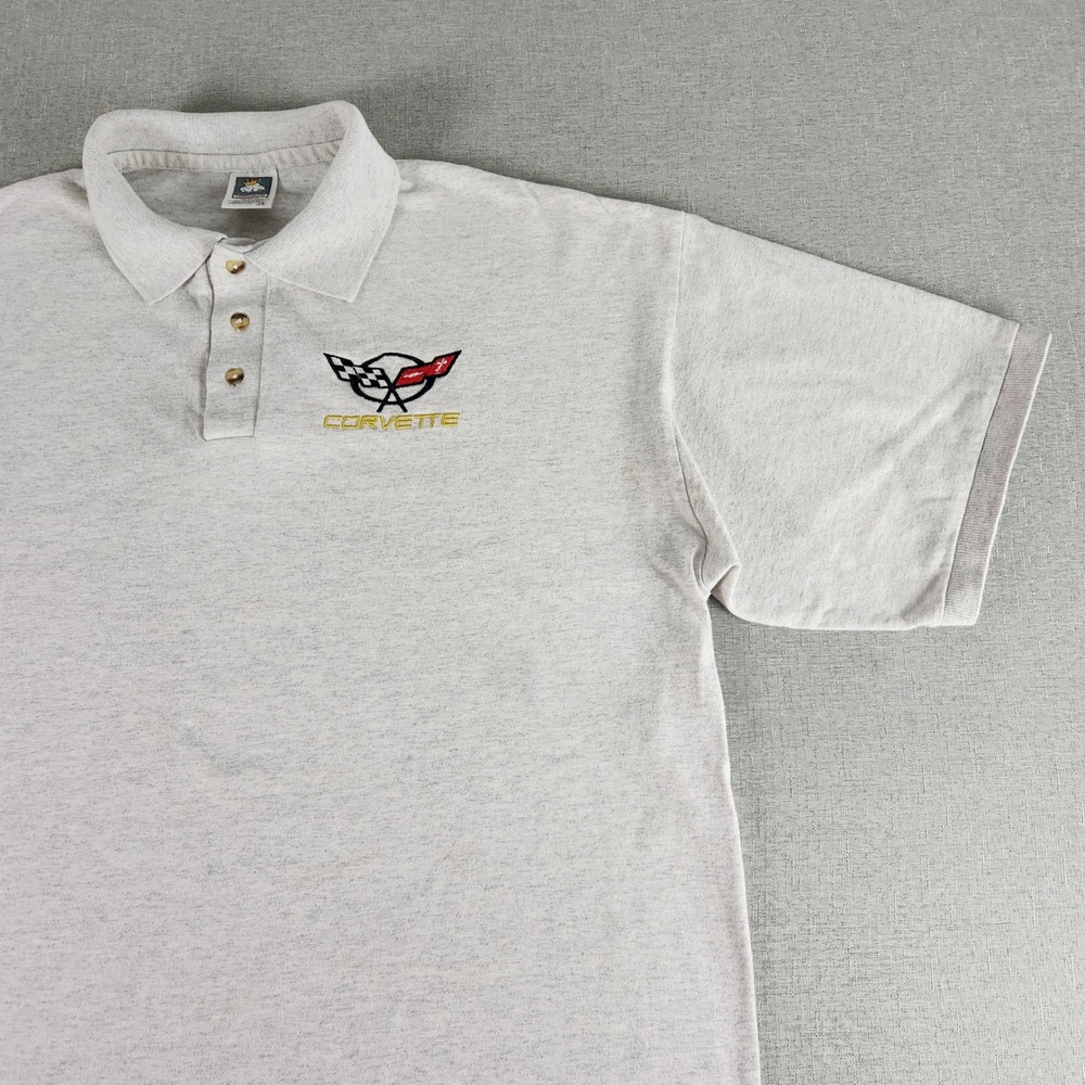 Vintage Corvette C5 Polo Shirt 2XL Gray Embroidered Cotton Deluxe Chevy 90s EUC